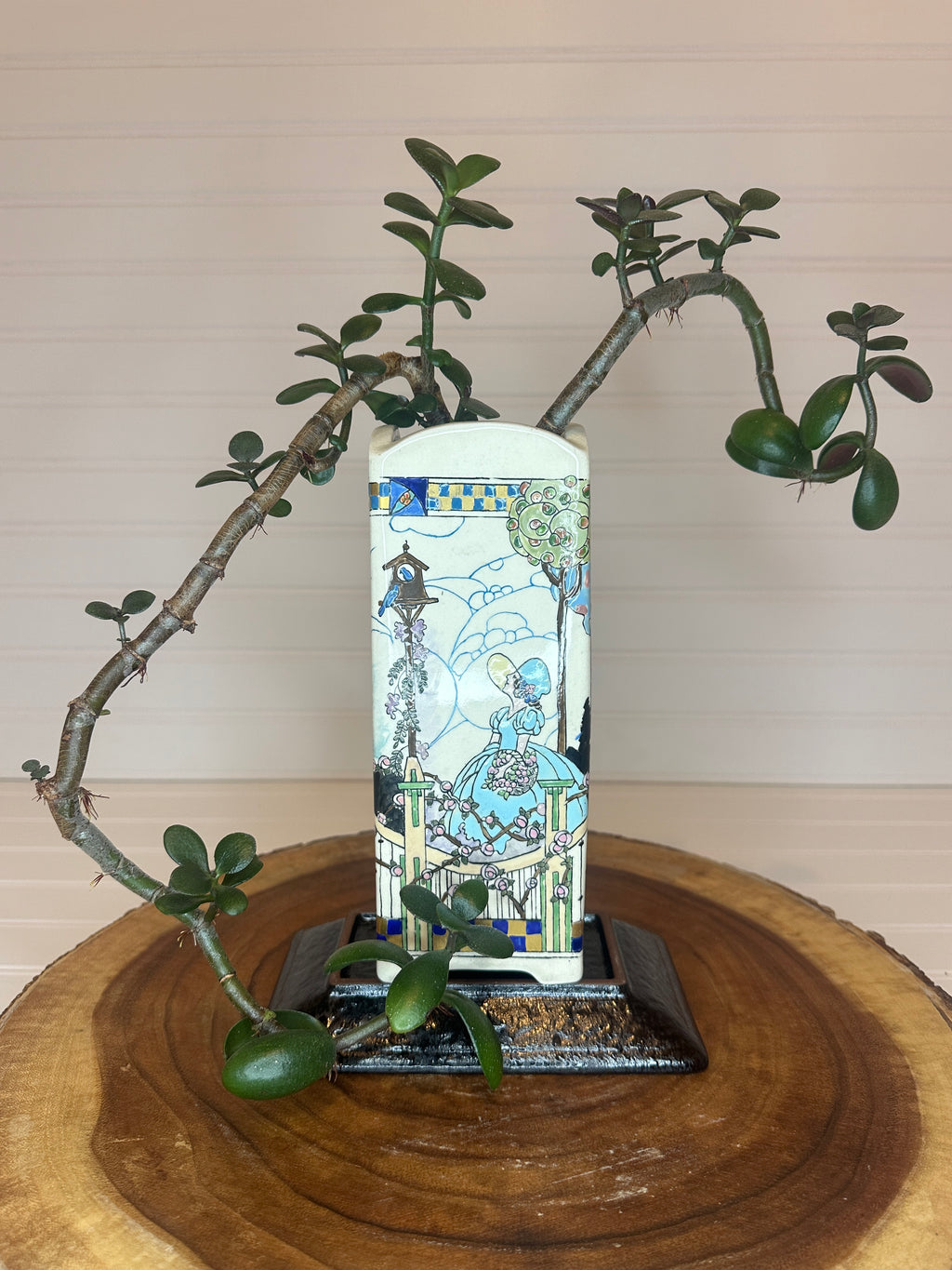 Crazy Legs Jade Bonsai in Art Nouveau Vintage Ceramic