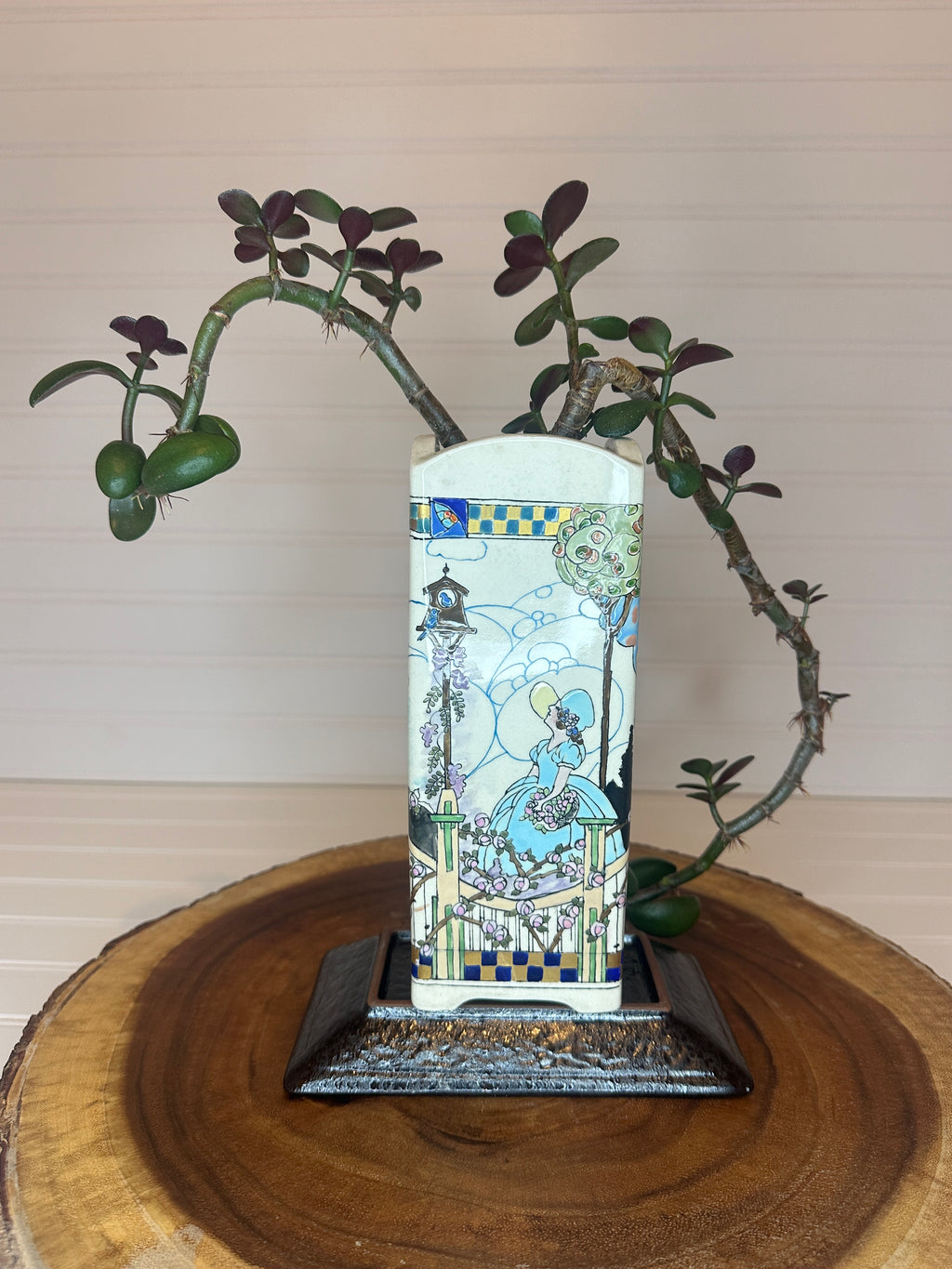 Crazy Legs Jade Bonsai in Art Nouveau Vintage Ceramic