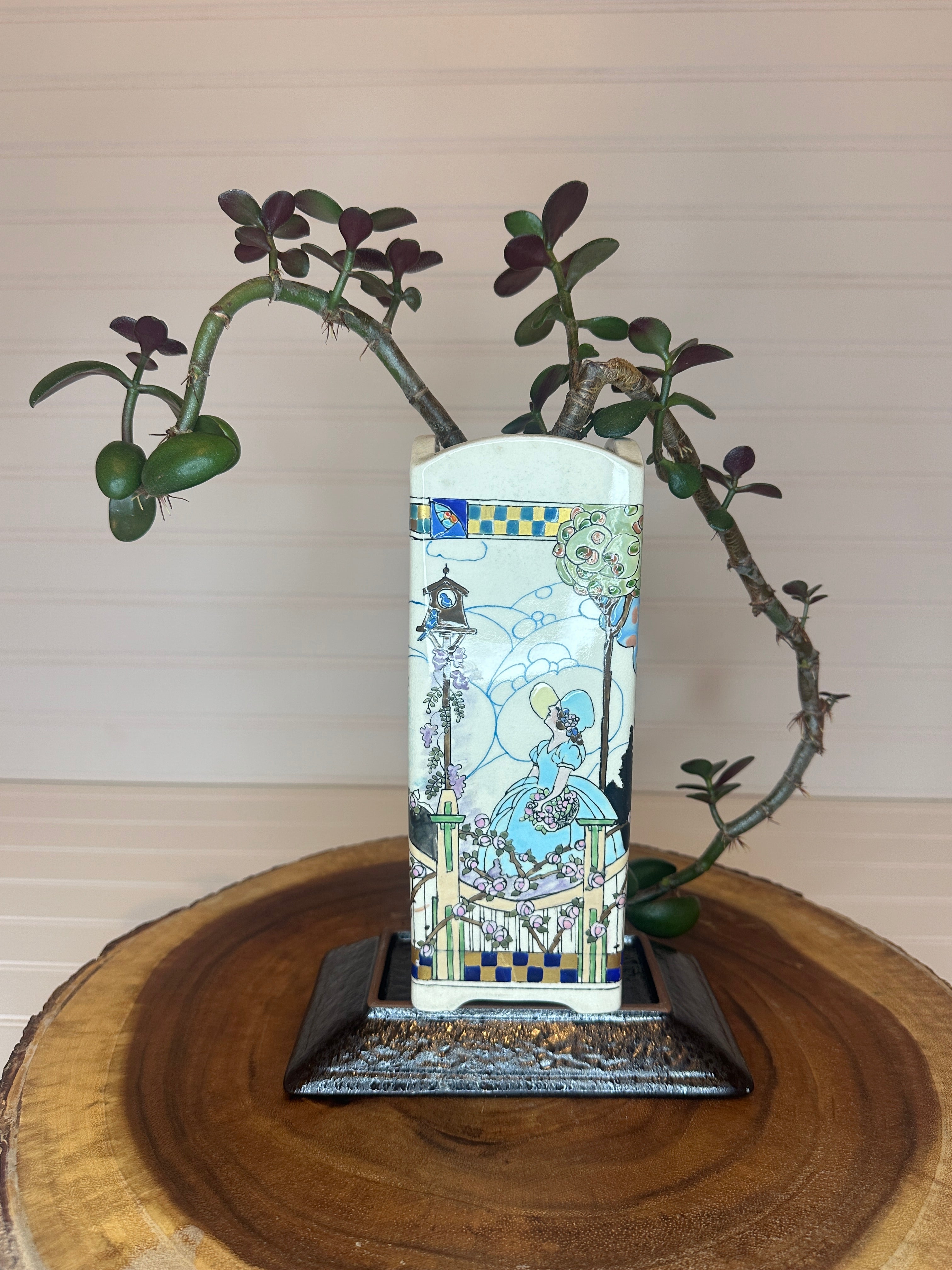 Crazy Legs Jade Bonsai in Art Nouveau Vintage Ceramic
