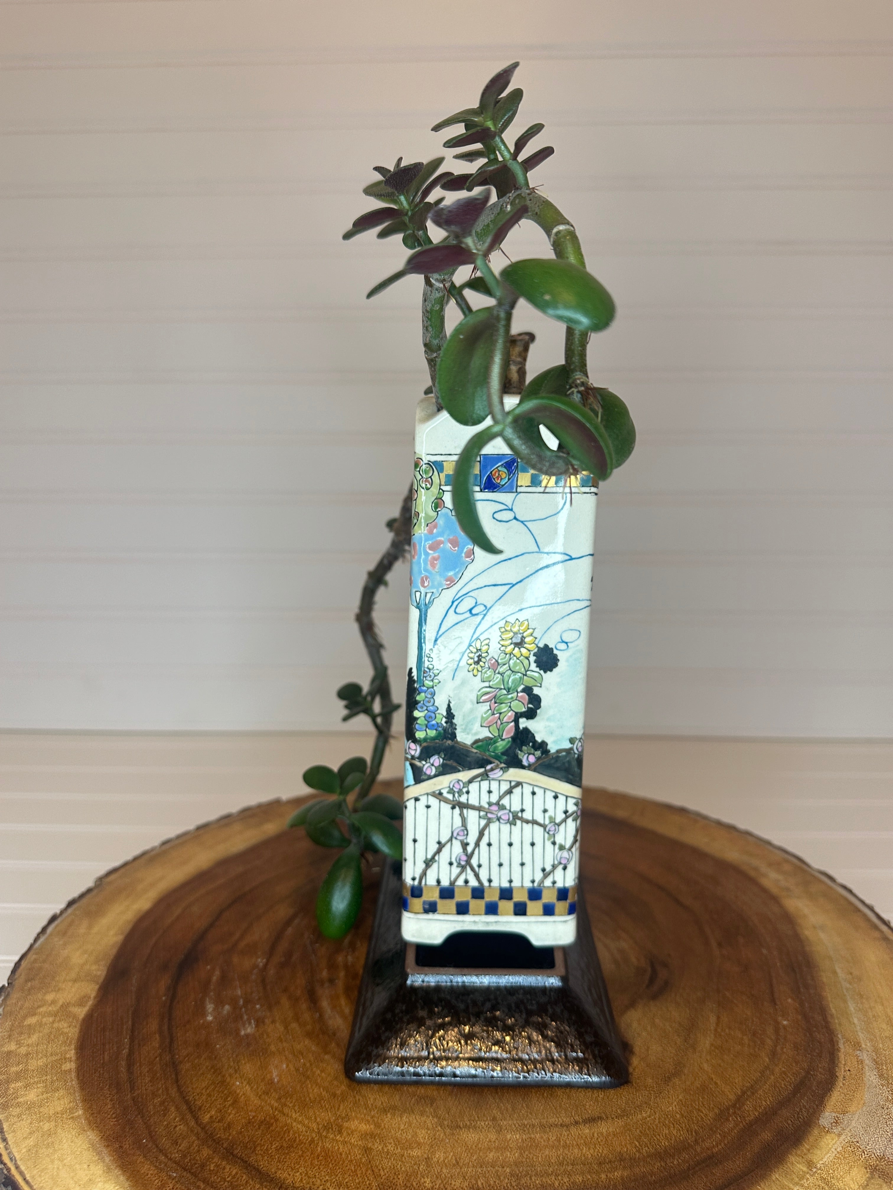 Crazy Legs Jade Bonsai in Art Nouveau Vintage Ceramic
