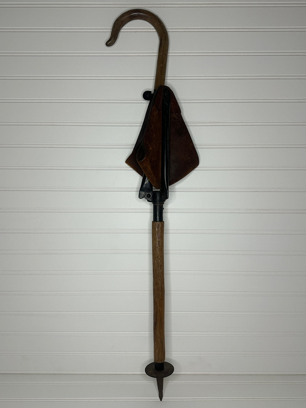 Antique Grundig, Stahl Rohr Sitzstock Walking Cane/ Shooting Stick with Leather Seat