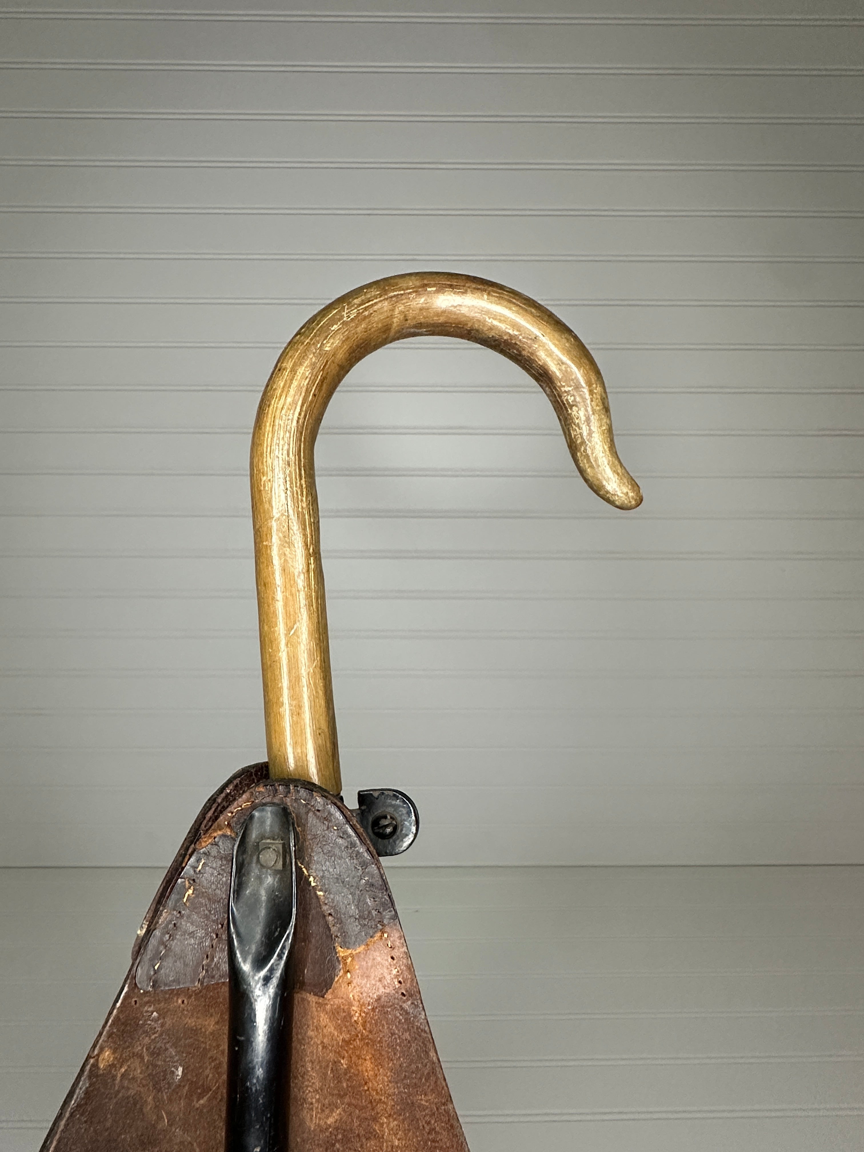 Antique Grundig, Stahl Rohr Sitzstock Walking Cane/ Shooting Stick with Leather Seat