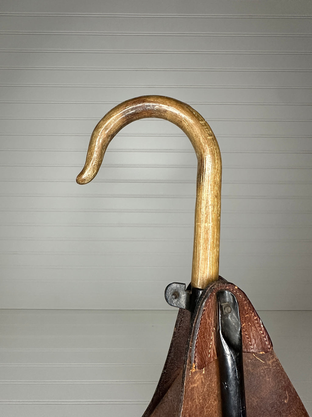 Antique Grundig, Stahl Rohr Sitzstock Walking Cane/ Shooting Stick with Leather Seat