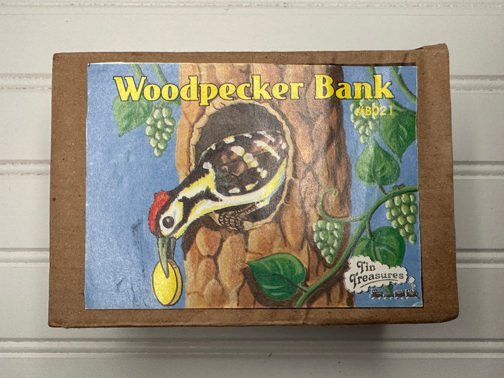 RARE Woodpecker Bank Vintage Tin Toy