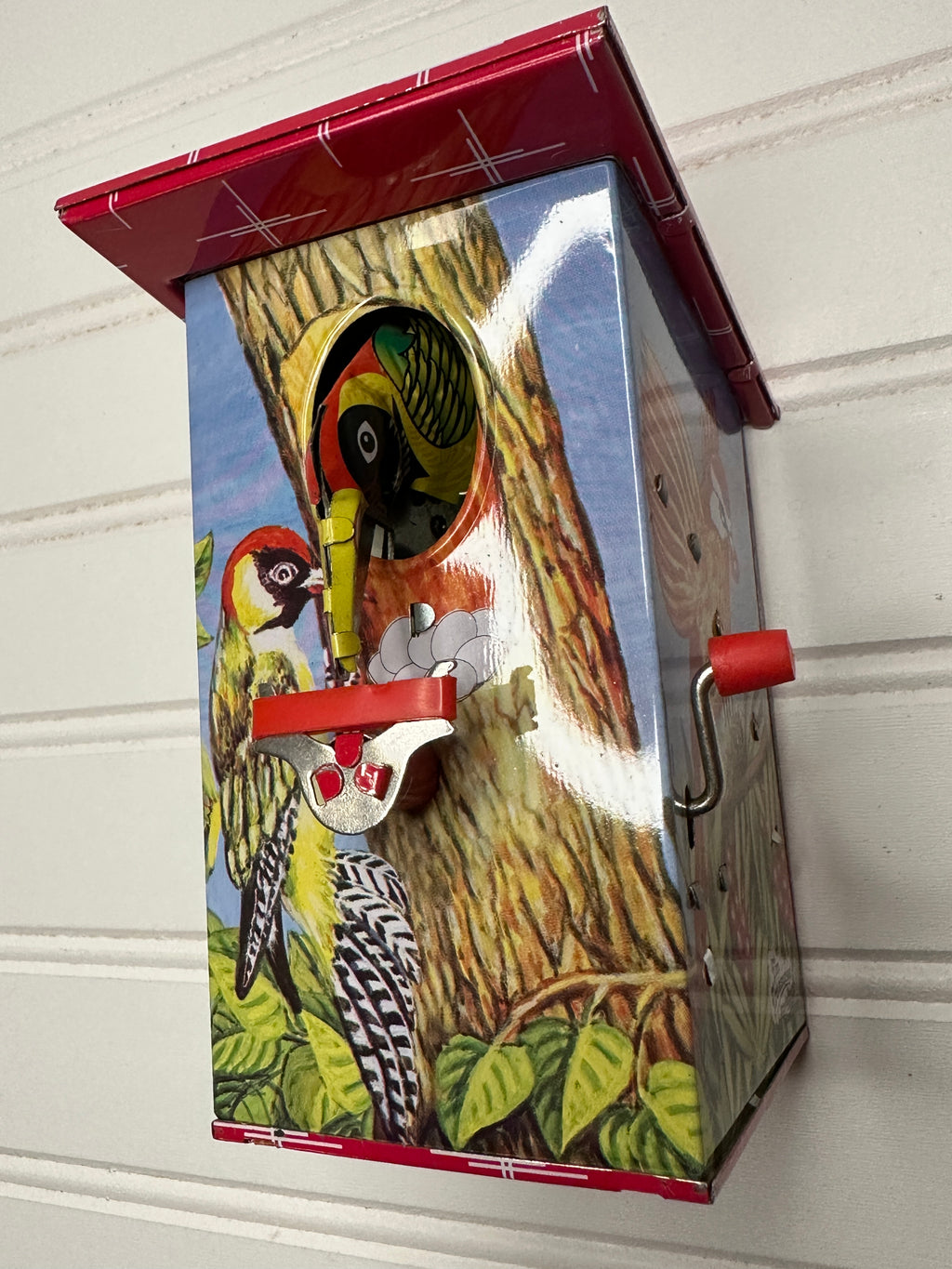 RARE Woodpecker Bank Vintage Tin Toy