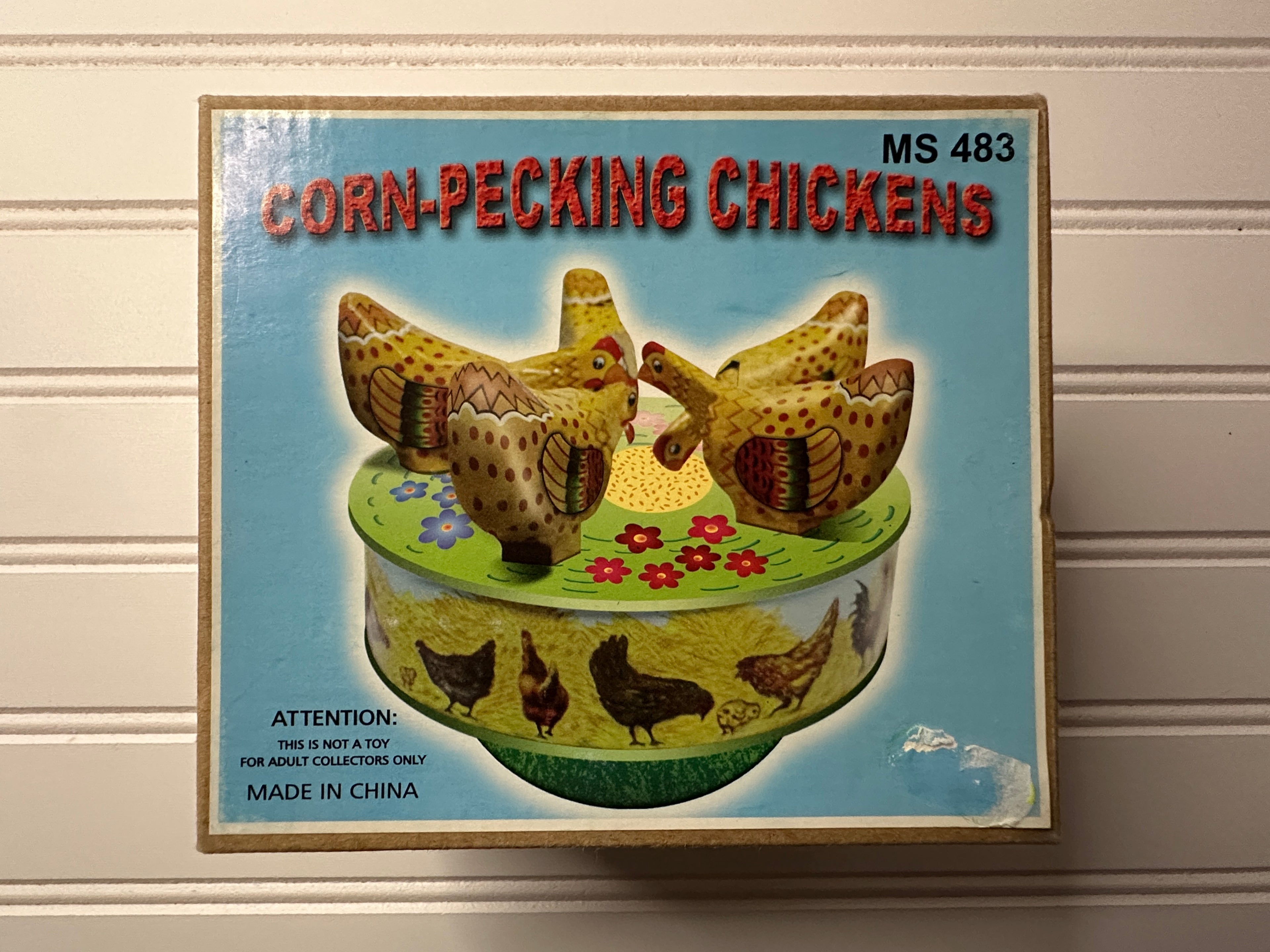 Corn Pecking Chickens Vintage Tin Toy