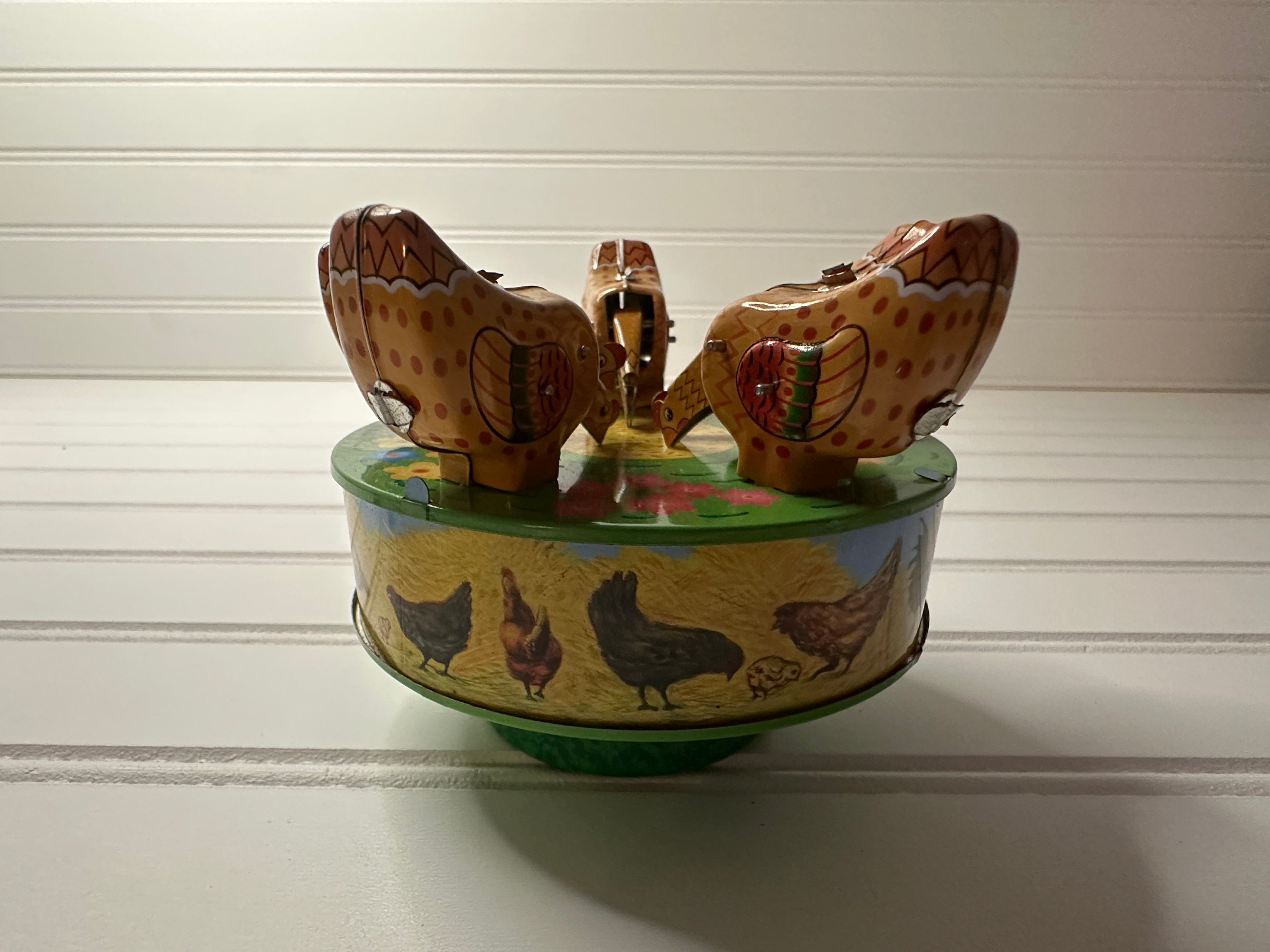 Corn Pecking Chickens Vintage Tin Toy