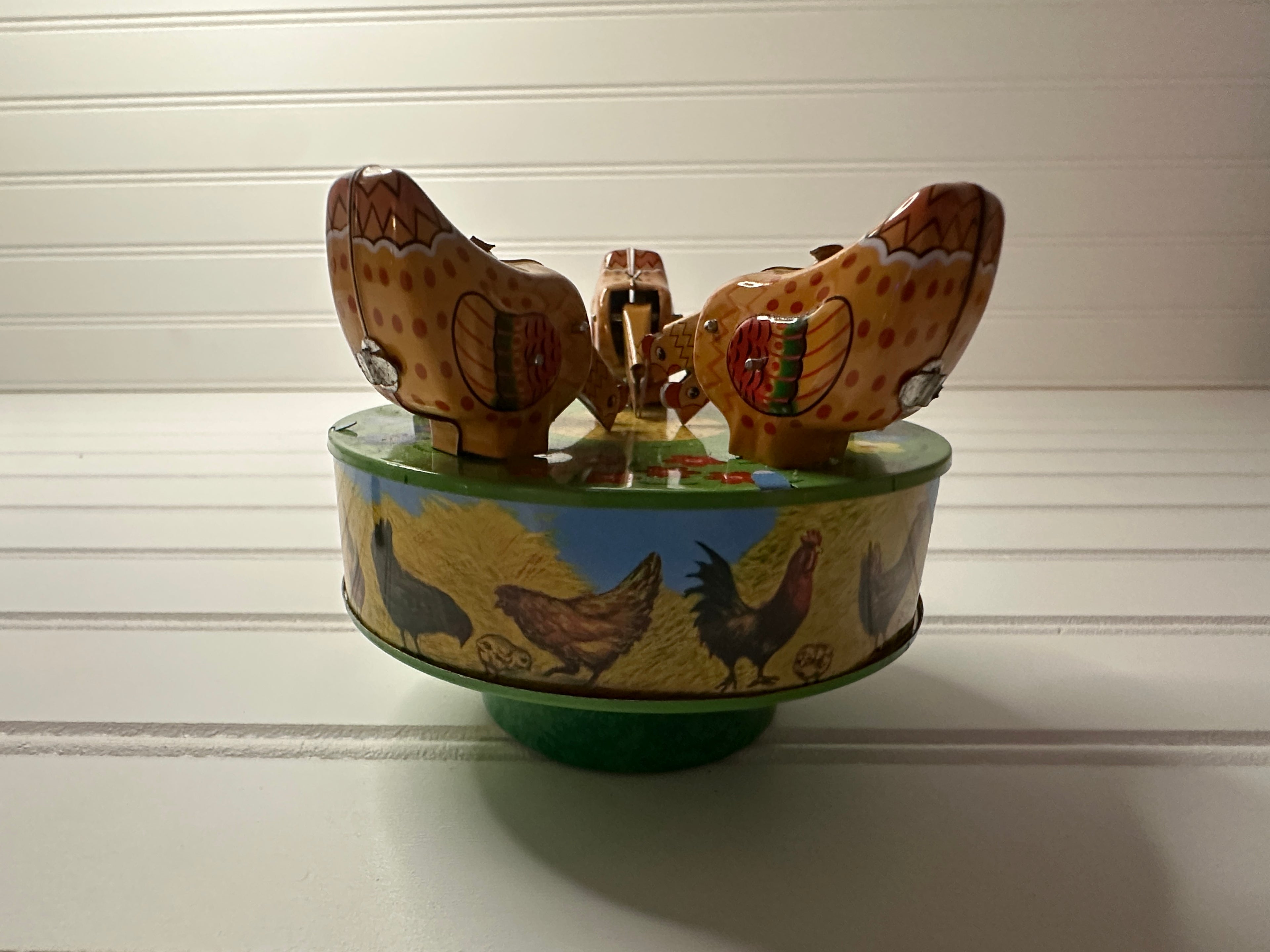 Corn Pecking Chickens Vintage Tin Toy