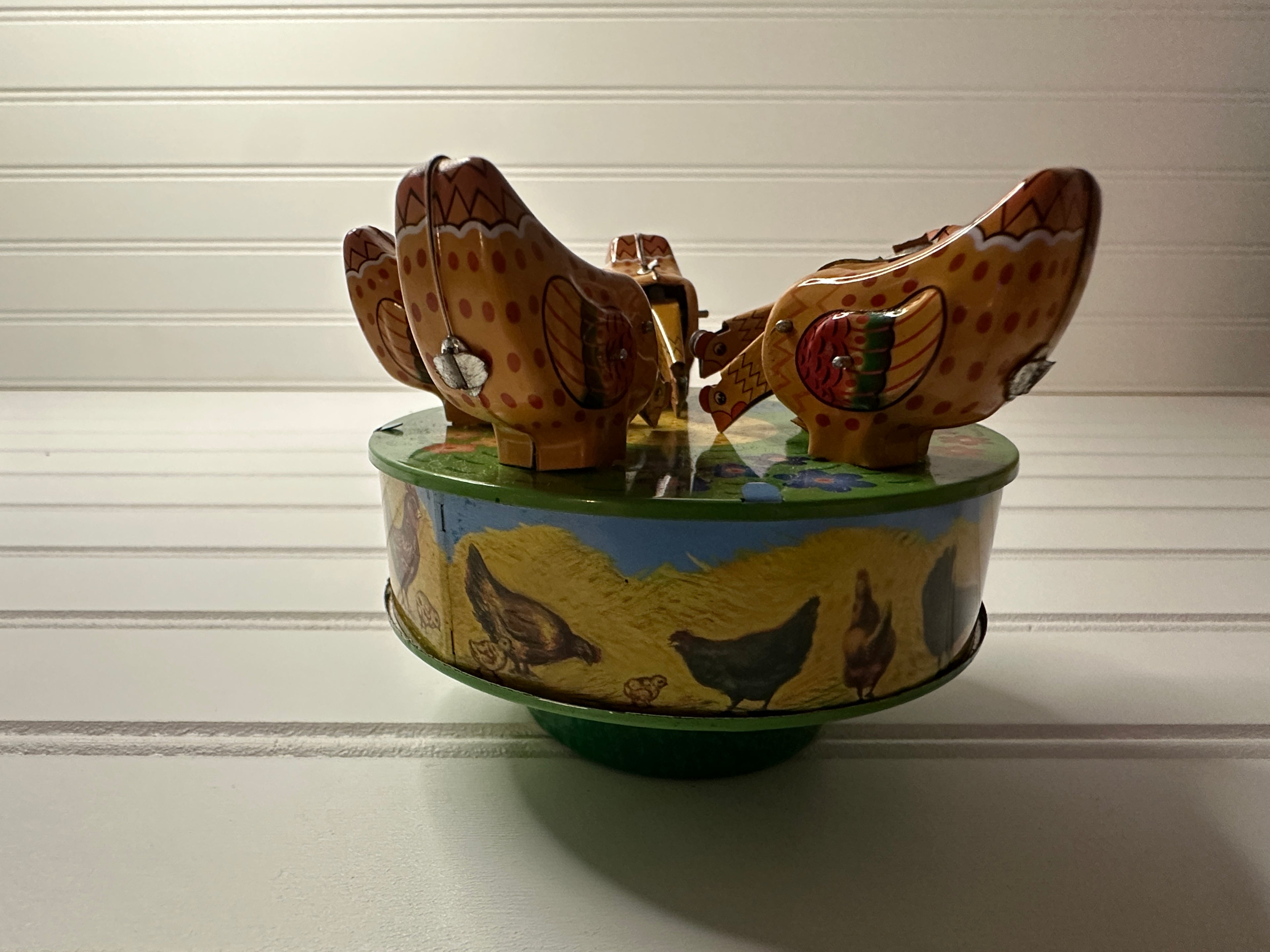 Corn Pecking Chickens Vintage Tin Toy