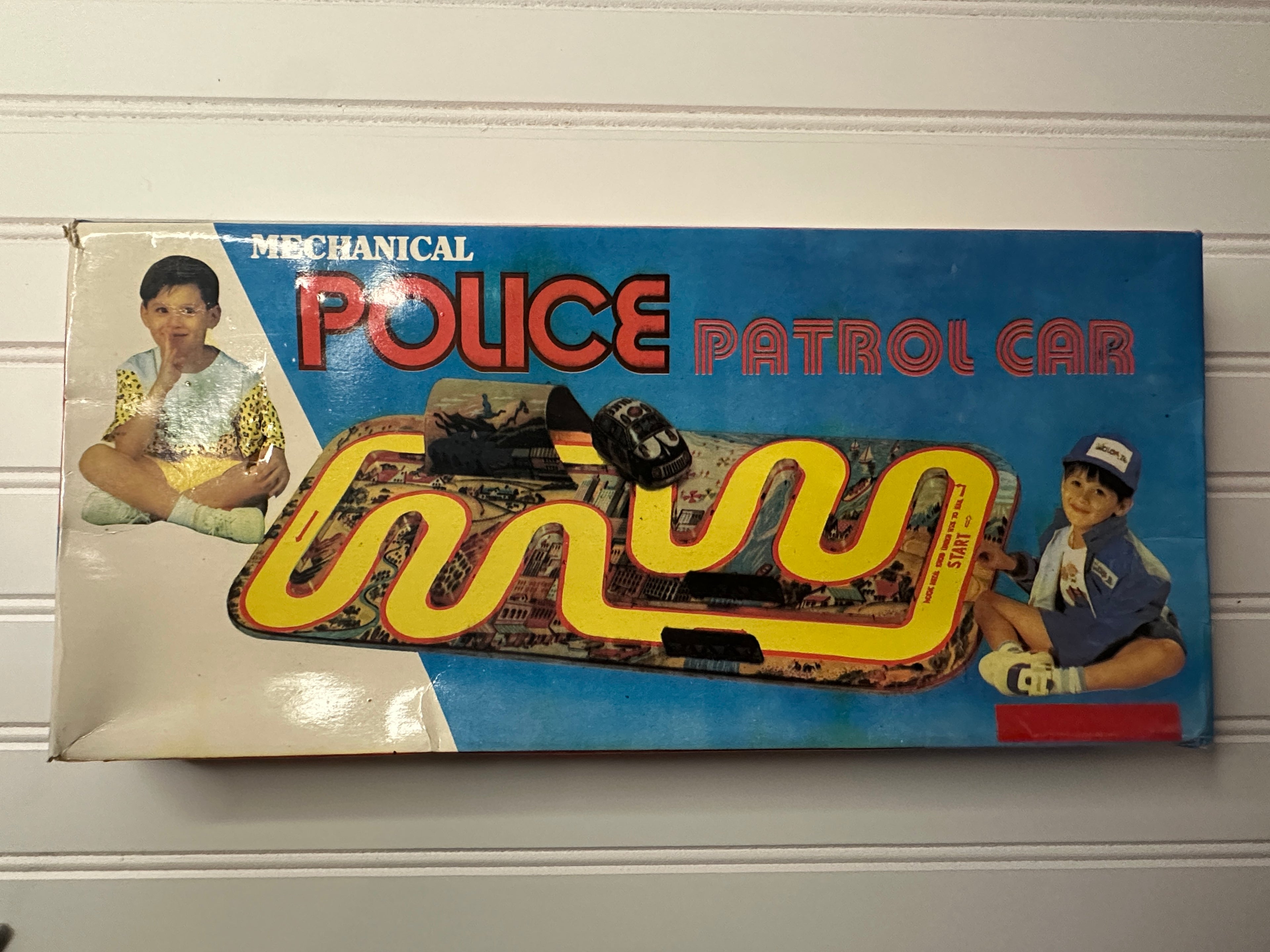 Mechanical Police Patrol Car Vintage Tin Toy