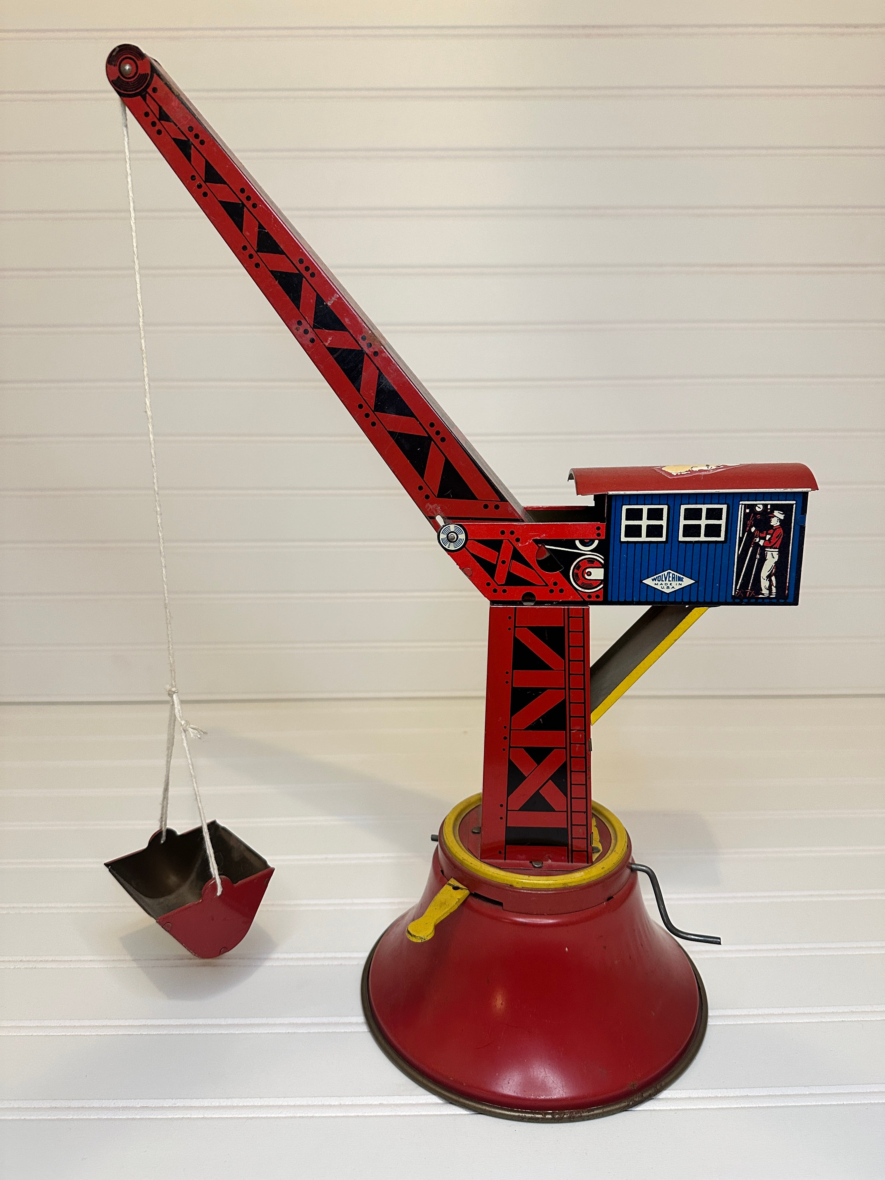 Wolverine #20 18" Red Excavation Crane Vintage Tin Toy