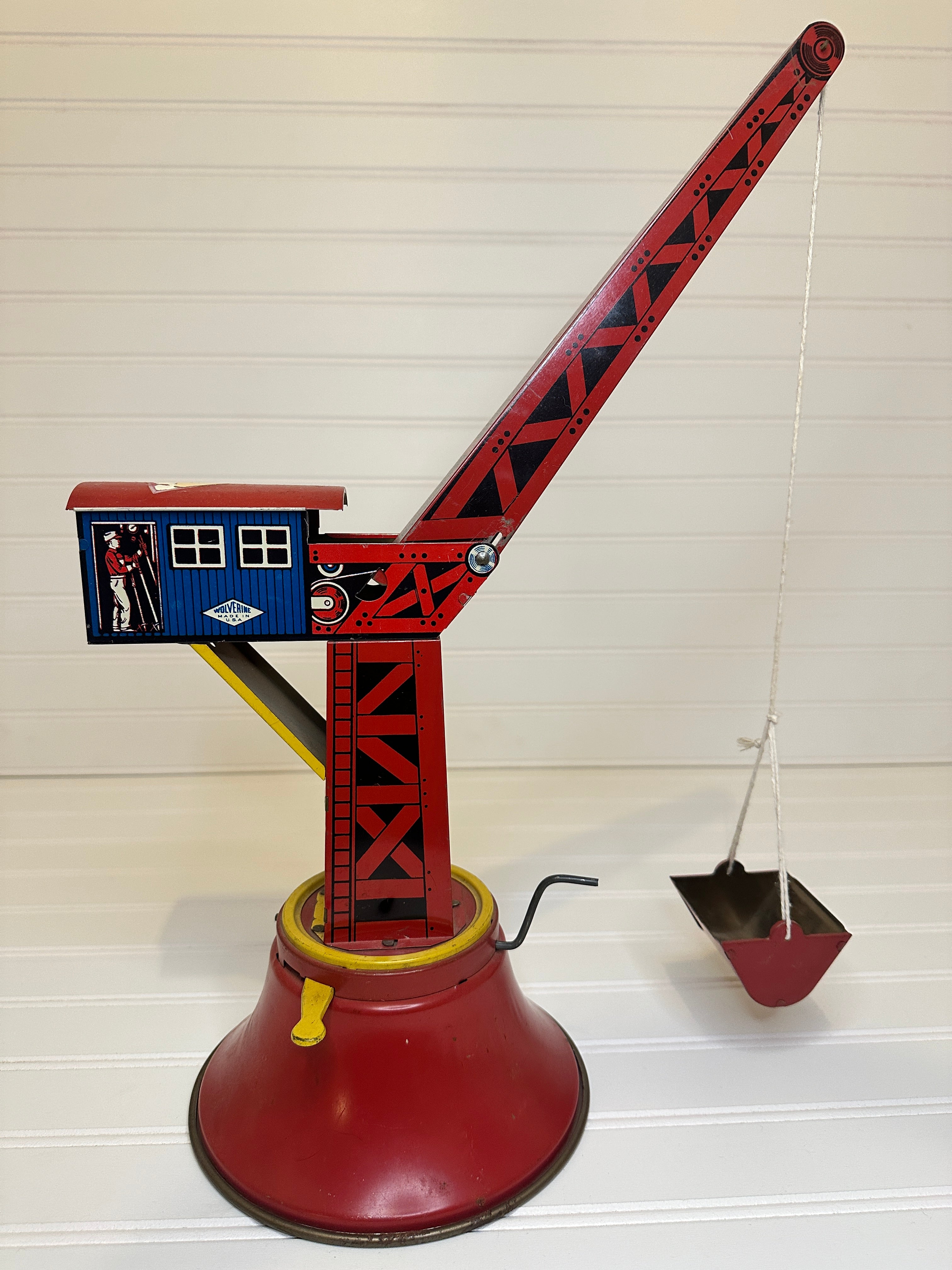 Wolverine #20 18" Red Excavation Crane Vintage Tin Toy