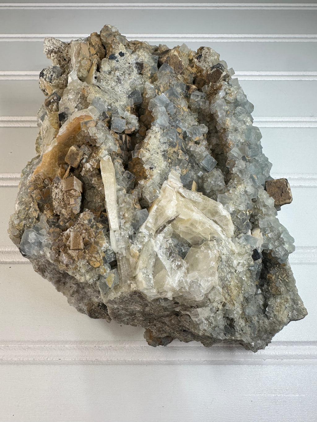 Blue Cube Fluorite Crystals with Calcite