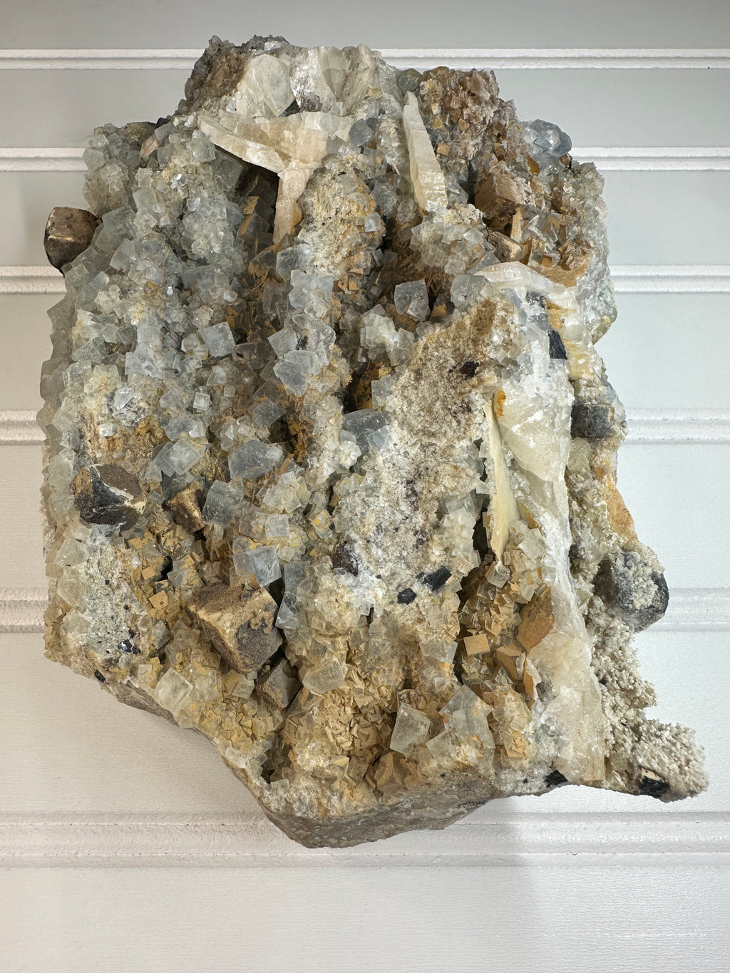 Blue Cube Fluorite Crystals with Calcite