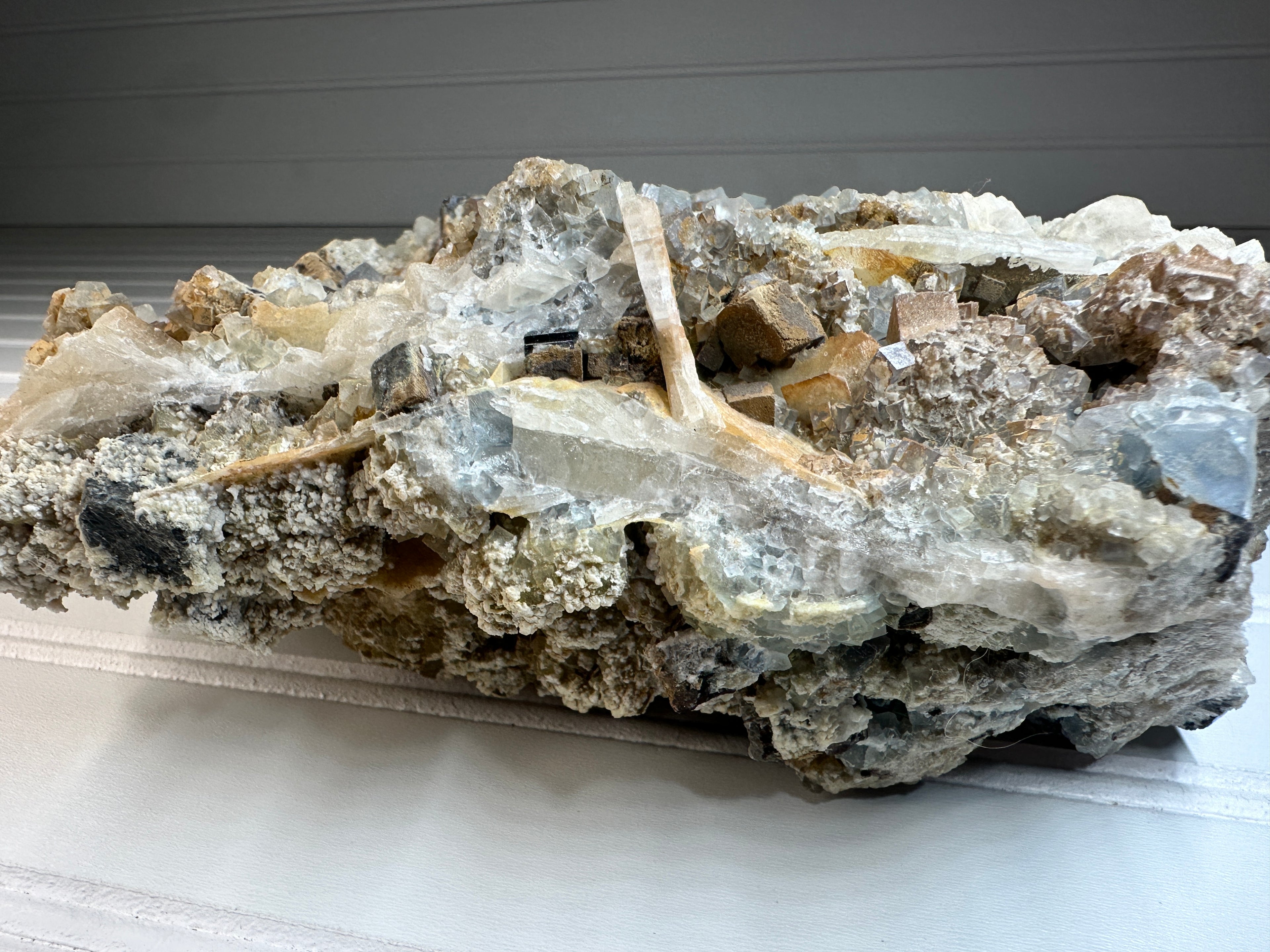 Blue Cube Fluorite Crystals with Calcite
