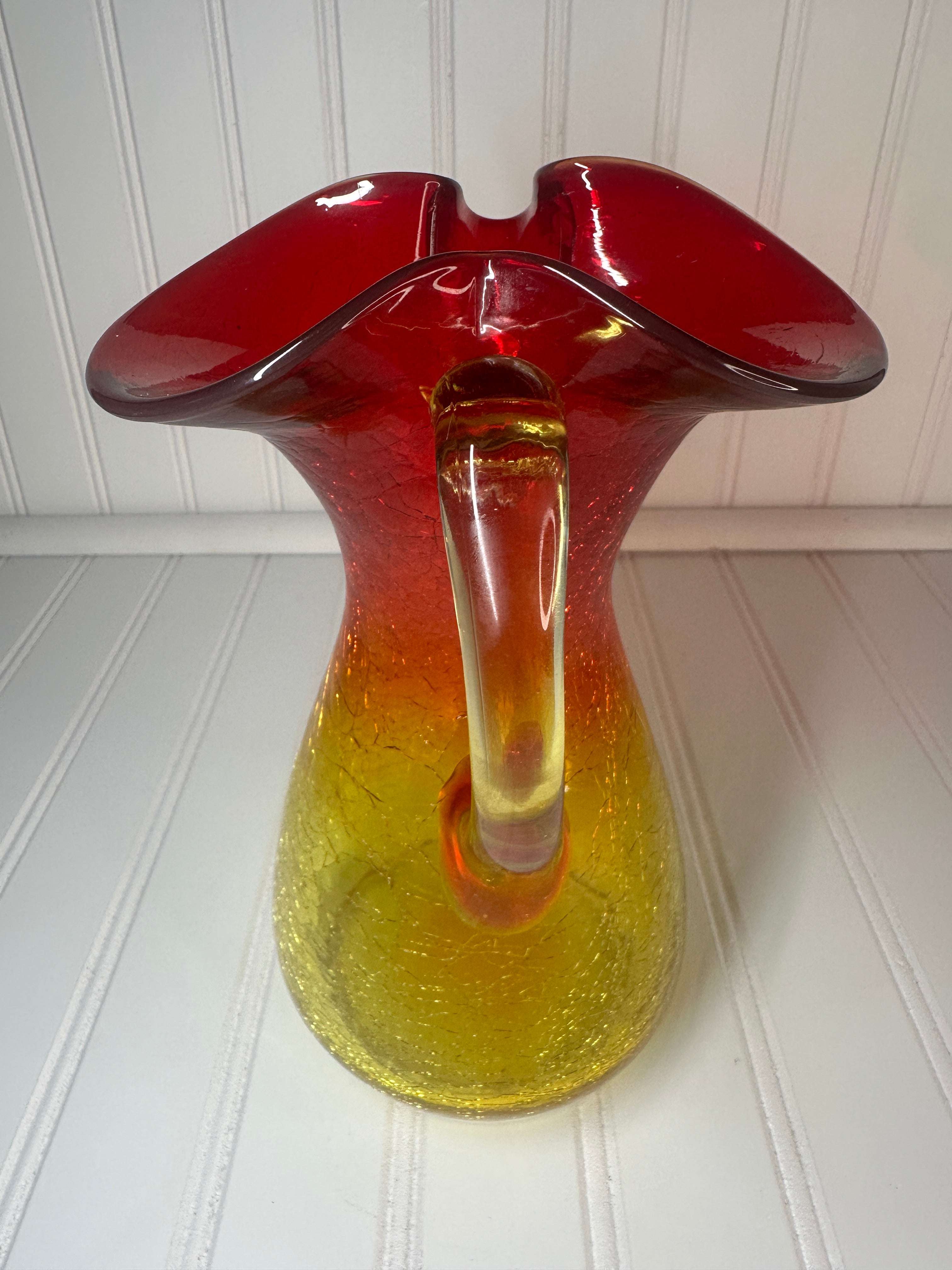 Kanawha Amberina Crackle Glass Pitcher