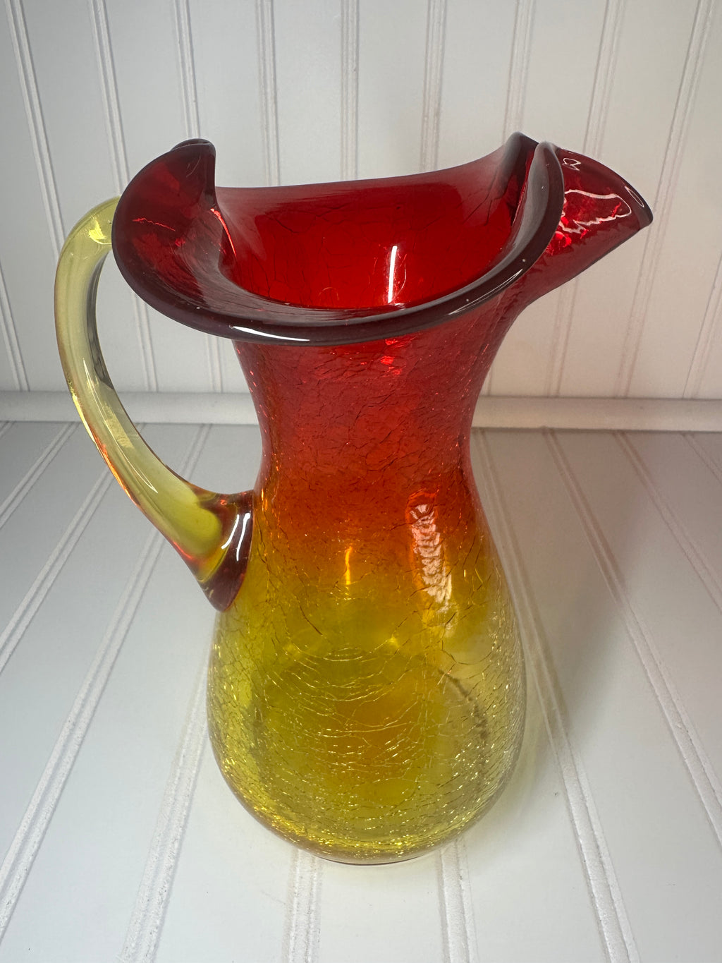 Kanawha Amberina Crackle Glass Pitcher