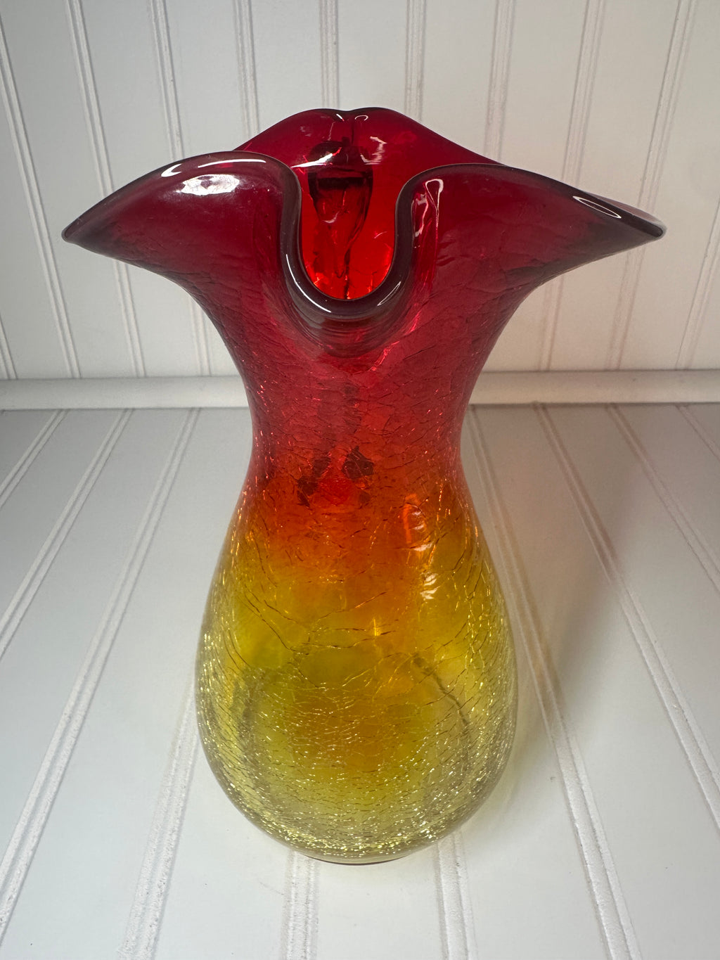Kanawha Amberina Crackle Glass Pitcher