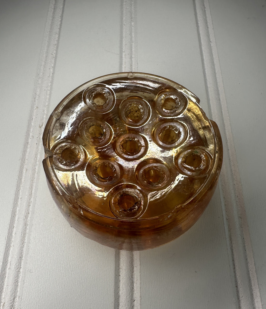 Flower Frog - Carnival Glass Iridescent Marigold