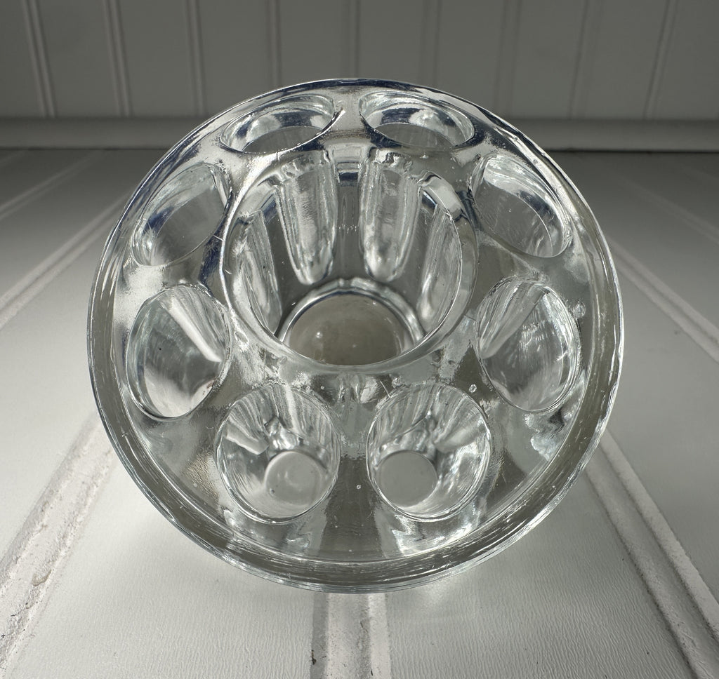 Clear Glass Flower Frog, 9 Holes