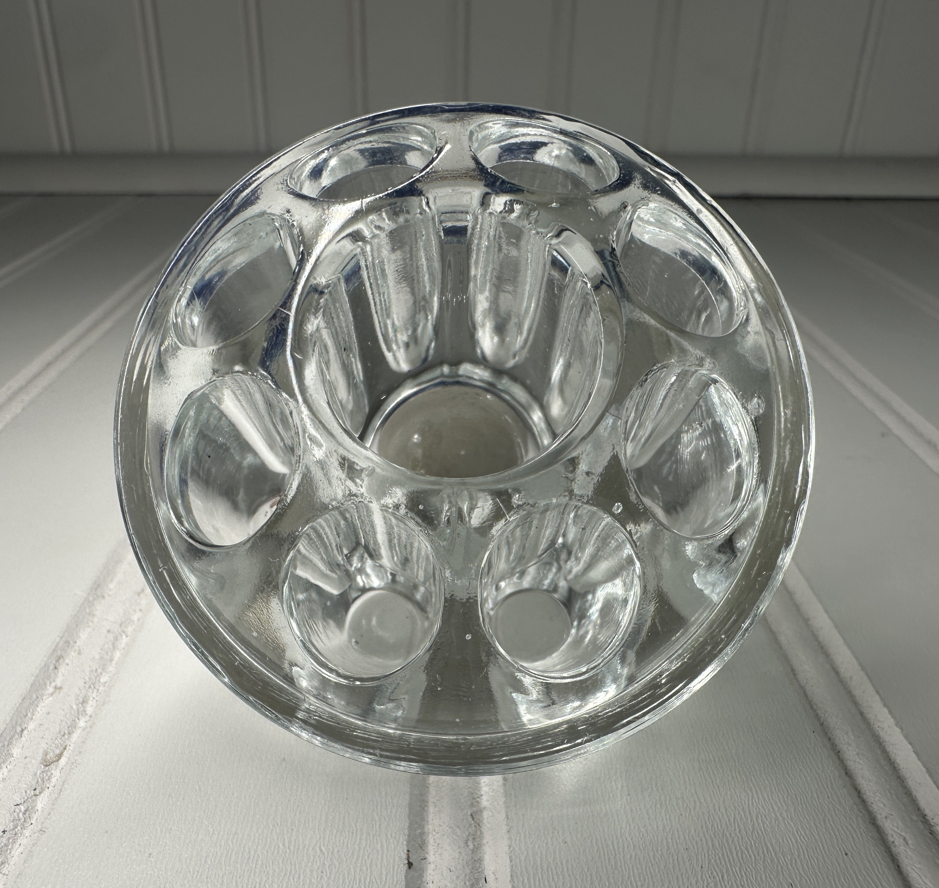 Clear Glass Flower Frog, 9 Holes