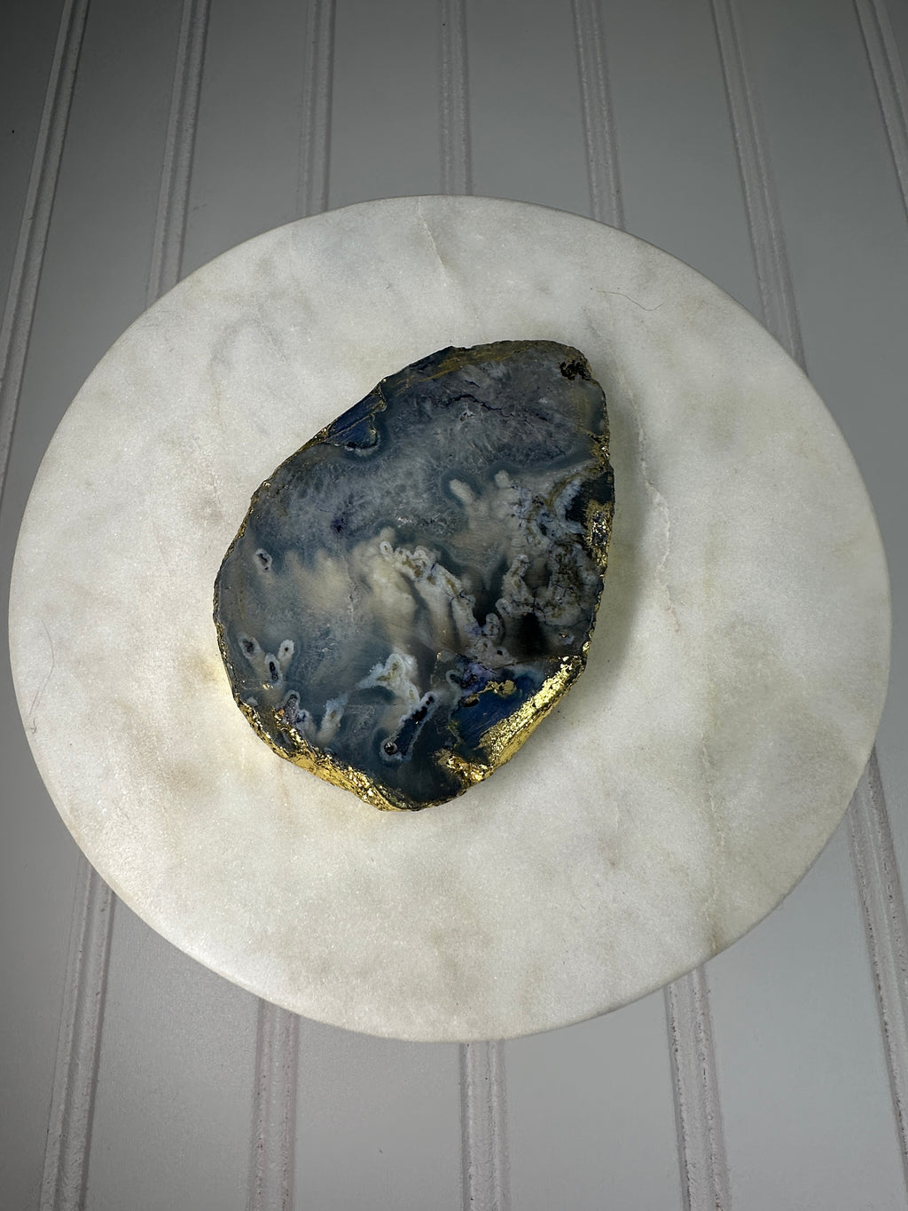 Wooden Keepsake Box with Gold Trimmed Agate & Marble Top