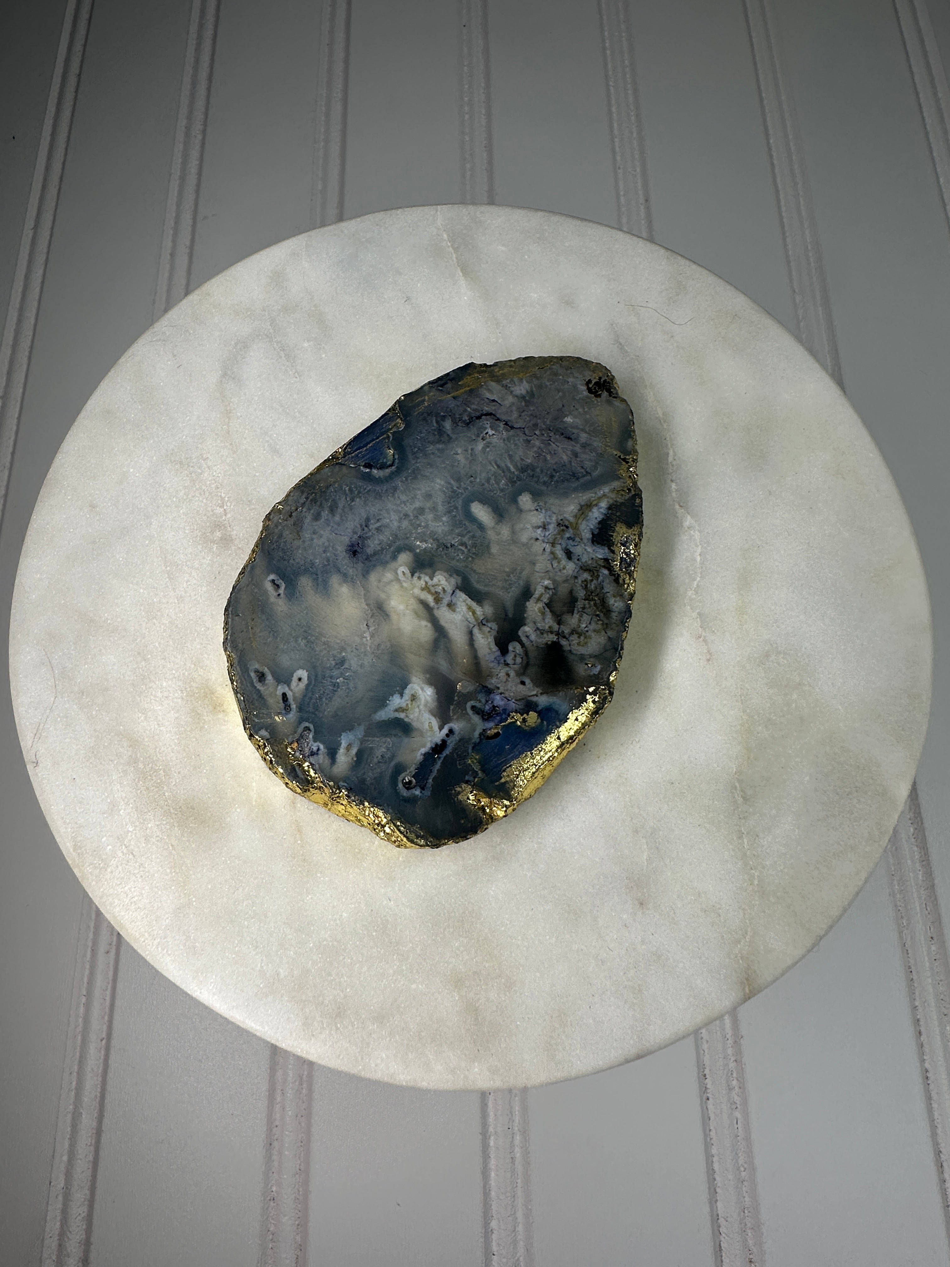 Wooden Keepsake Box with Gold Trimmed Agate & Marble Top
